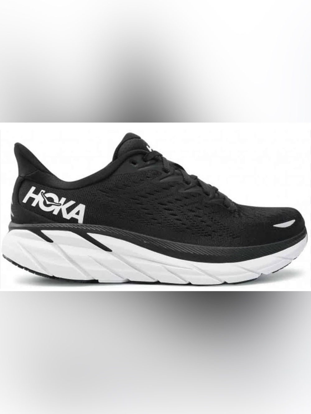 Hoka One One Women’s Clifton Black and White Running Shoe Size 10.5
